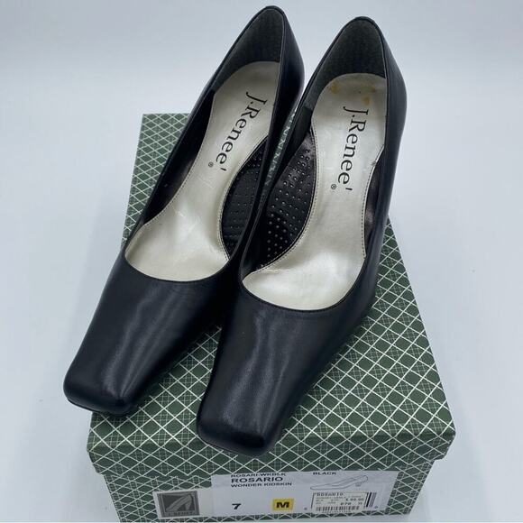 J.RENEE BLACK Leather  ROSARIO WONDER KIDSKIN SIZE 7 3” HEELS - Picture 1 of 10